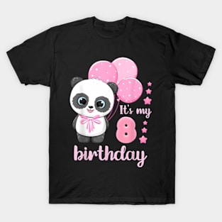 8 Panda K Balloons It'S My 8Th T-Shirt